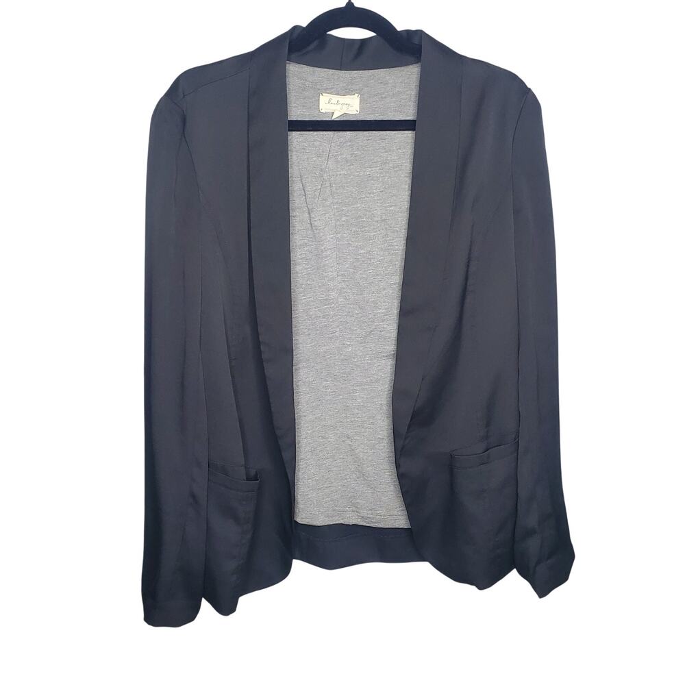 Lou & Grey Jersey Lined Open Casual Blazer Jacket Women's Medium Black Career